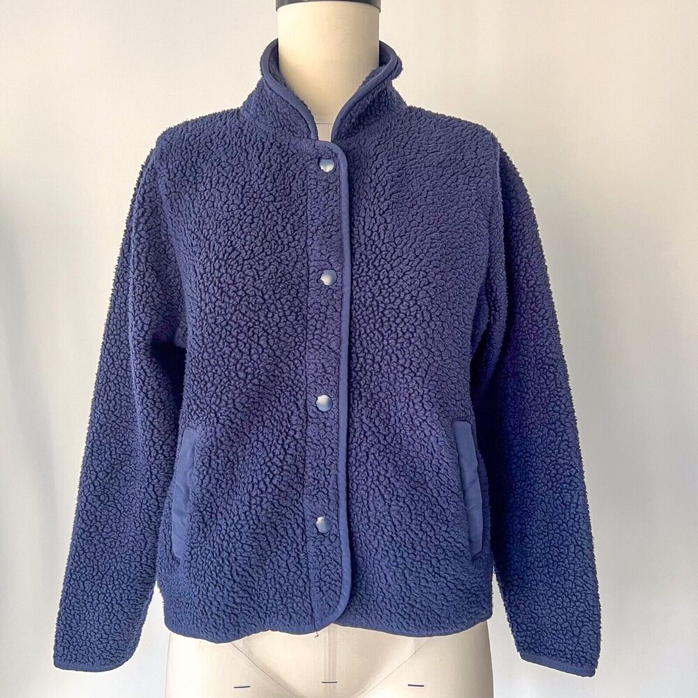 J.Crew Womens XS Navy Blue Vintage Fleece Barn Jacket Sherpa Jacket Snap Front